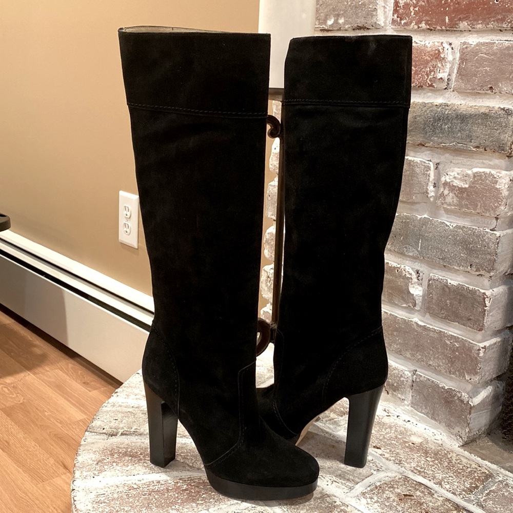 Michael Kors Suede 20.5” Tall  Black Boots.  4.75” heel w 1” platform.  NWT